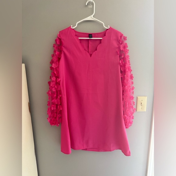 SHEIN Women’s Pink Dress SZ MD Floral Shear Long Sleeve Scalloped Neck Line - Picture 1 of 11
